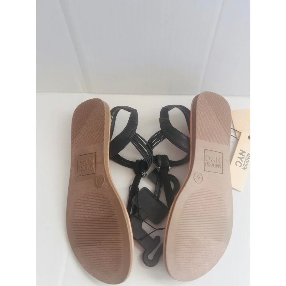 Madden NYC Girls' Black Rhinestone T-Strap Sandals